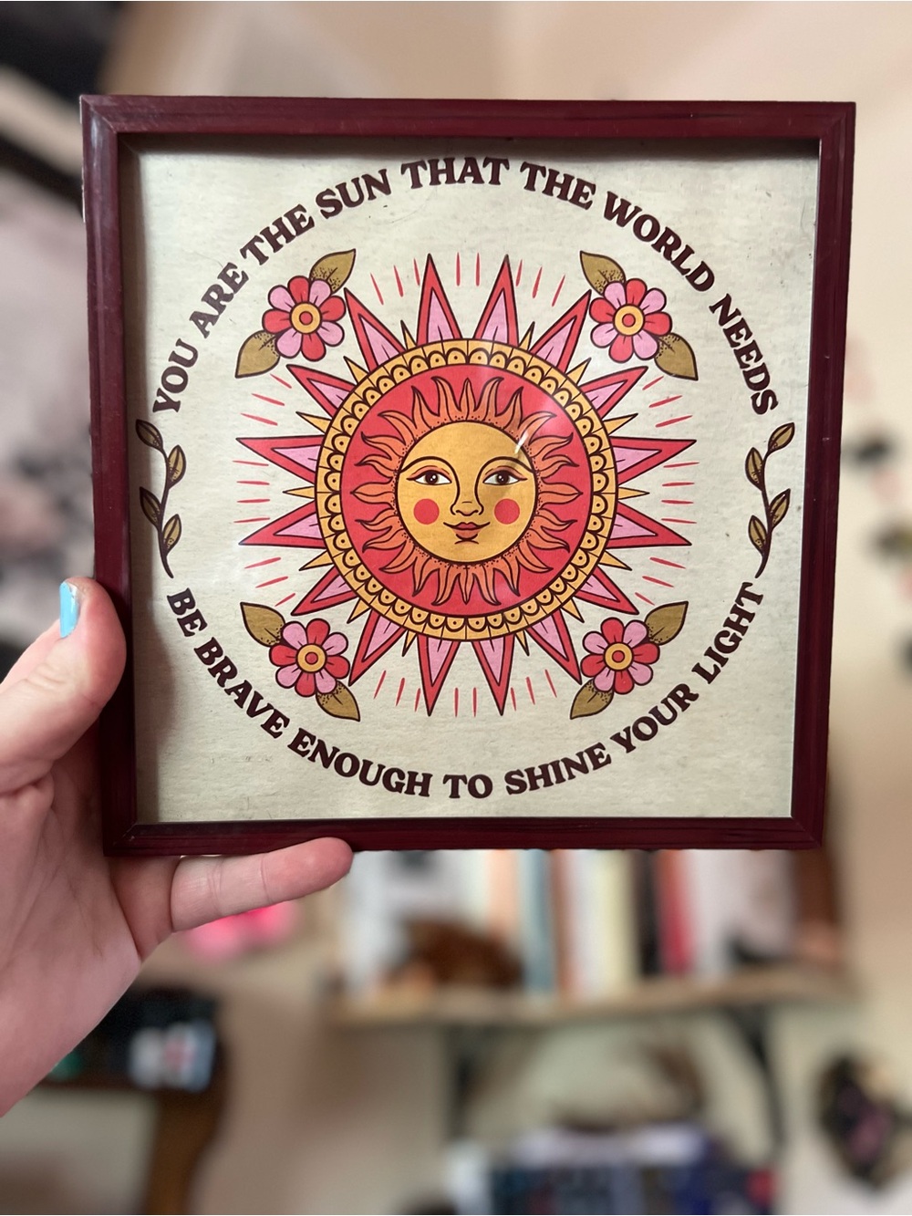 Sun Face Framed Wall Art - Pink and Yellow - Unbranded